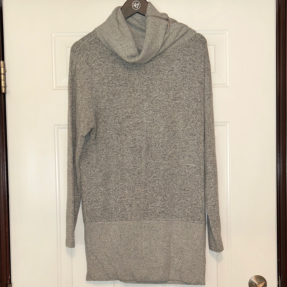 WHBM Women's Tunic Sweater Dress M Gray Zippered Cowl Neck Career